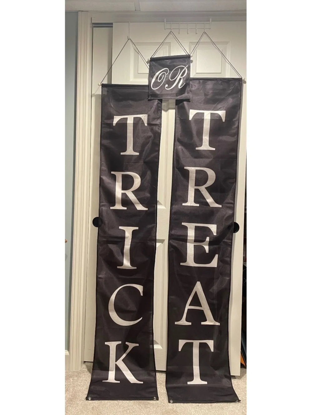 Large Halloween Trick Or Treat Front Door Banner 3 Piece Set Black Fabric New